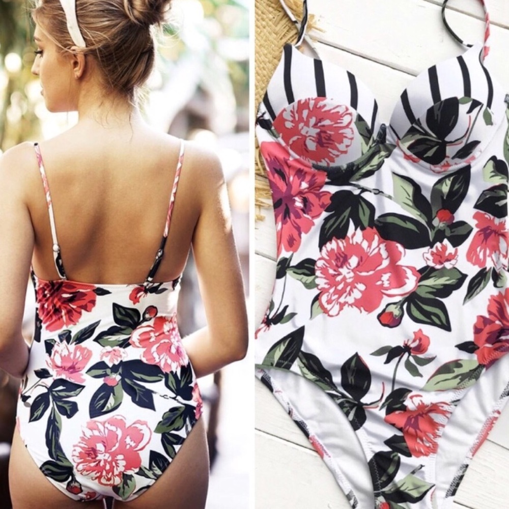 CUPSHE Floral Padded Push Up One Piece Swimsuit